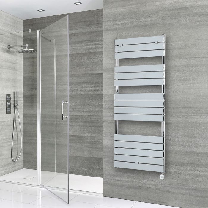 Milano Lustro Electric - Chrome Flat Panel Designer Heated Towel Rail - 1512mm x 600mm