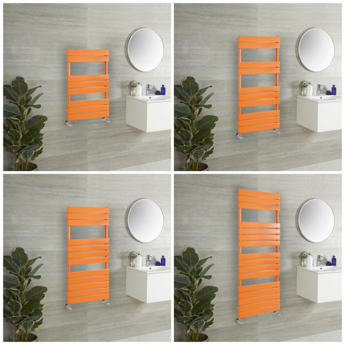 Milano Lustro - Designer Sunset Orange Flat Panel Heated Towel Rail - Choice of Size