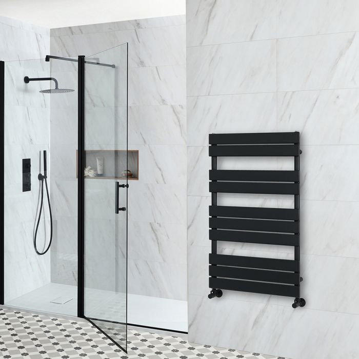 Milano Lustro - Black Flat Panel Designer Heated Towel Rail - 975mm x 600mm