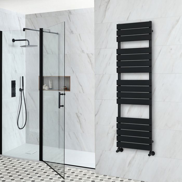 Milano Lustro - Black Flat Panel Designer Heated Towel Rail - 1500mm x 450mm