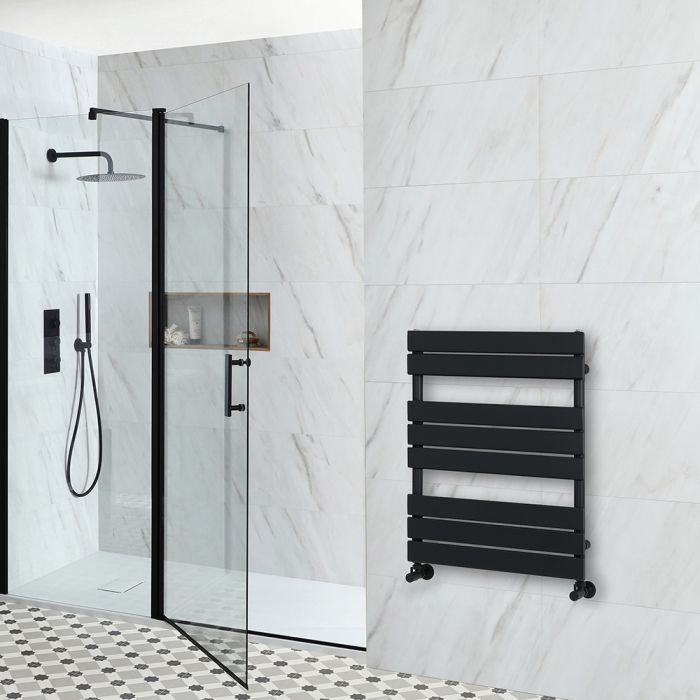 Milano Lustro - Black Flat Panel Designer Heated Towel Rail - 825mm x 600mm