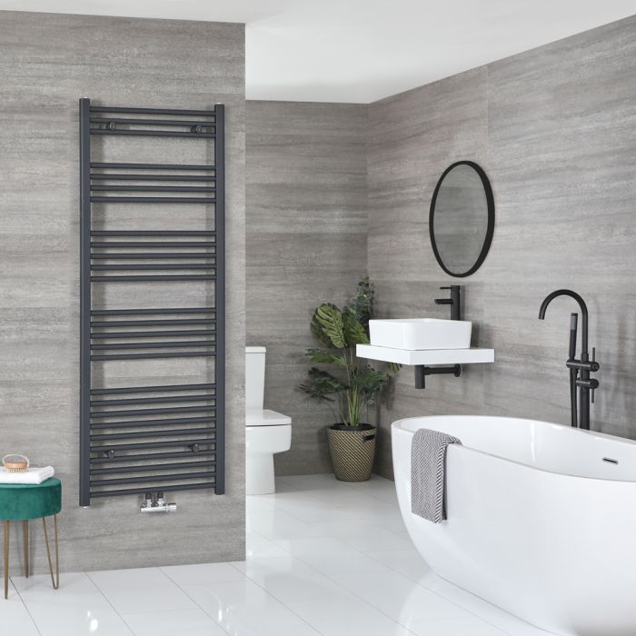 Milano Neva - Anthracite Central Connection Heated Towel Rail - 1600mm x 500mm