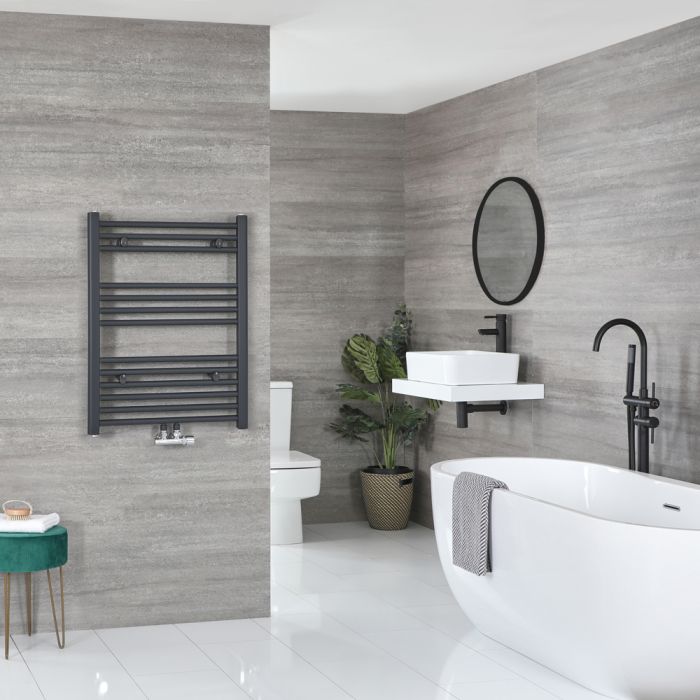 Milano Neva - Anthracite Central Connection Heated Towel Rail - 803mm x 500mm