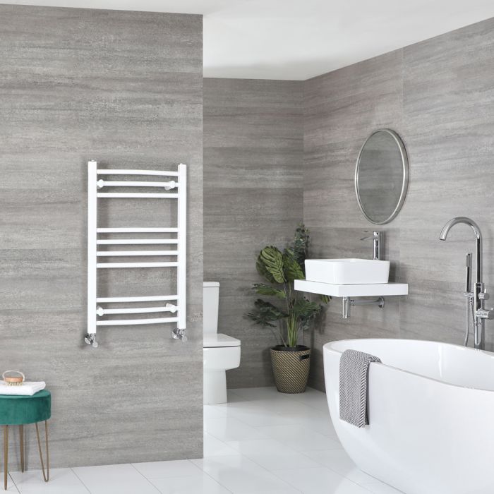 Milano Ive - White Curved Heated Towel Rail - 800mm x 500mm