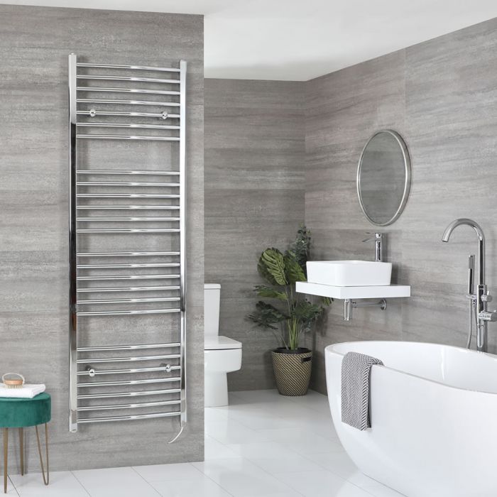 Milano Kent Electric - Chrome Curved Heated Towel Rail - 1800mm x 500mm