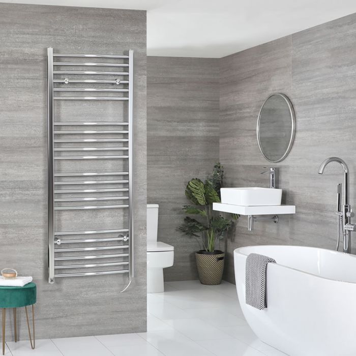 Milano Kent Electric - Chrome Curved Heated Towel Rail - 1600mm x 600mm