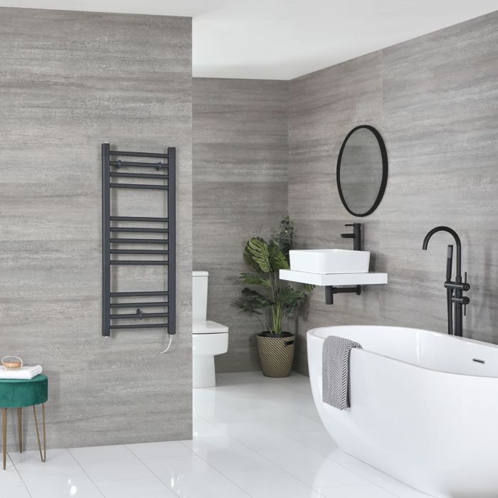 Milano Artle Electric - Anthracite Straight Heated Towel Rail - 1000mm x 400mm