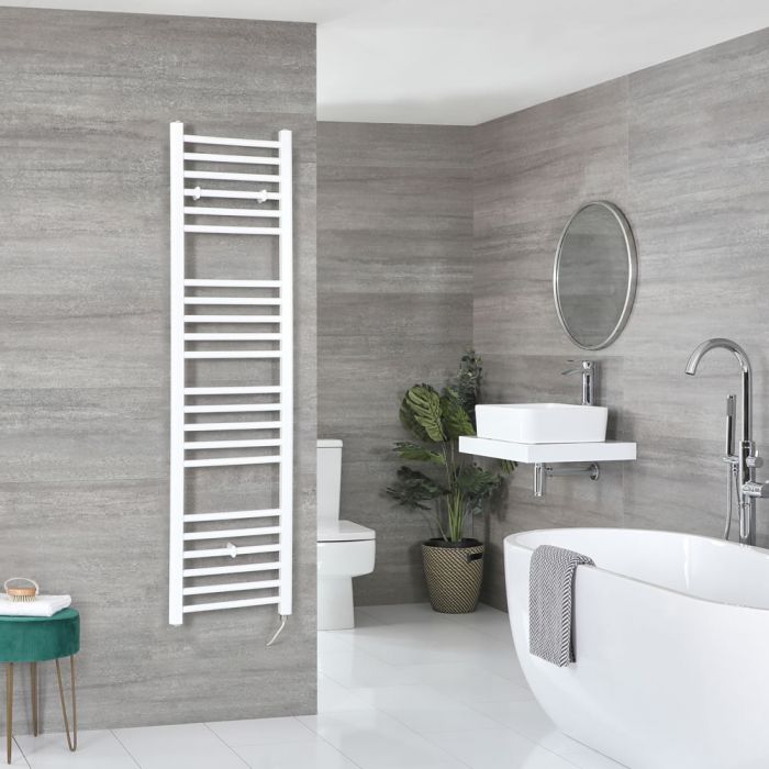 Milano Ive Electric - White Straight Heated Towel Rail - 1600mm x 400mm