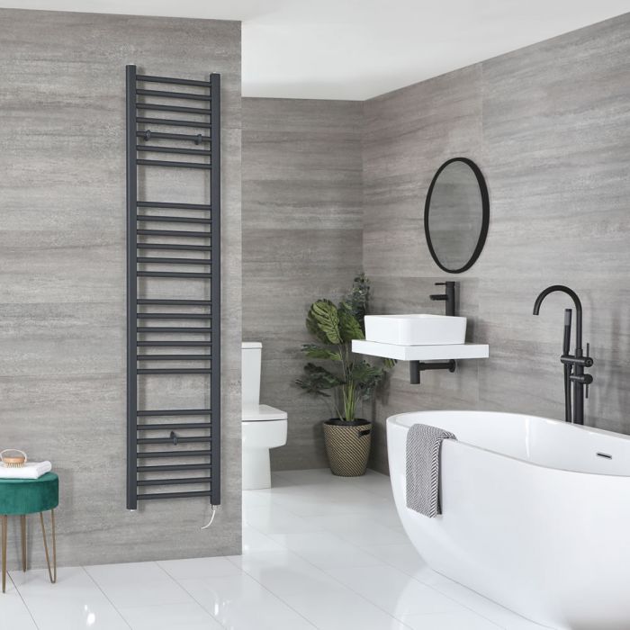 Milano Artle Electric - Anthracite Straight Heated Towel Rail - 1800mm x 400mm