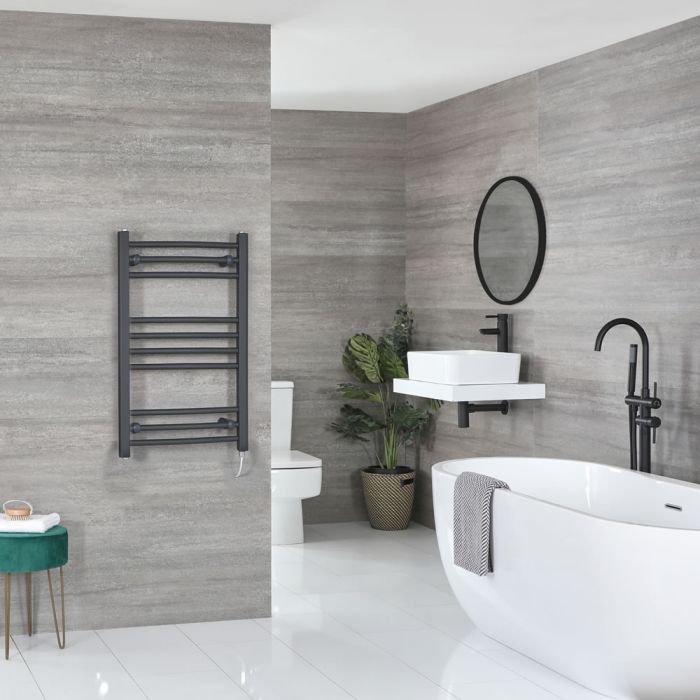 Milano Artle Electric - Anthracite Straight Heated Towel Rail - 800mm x 500mm