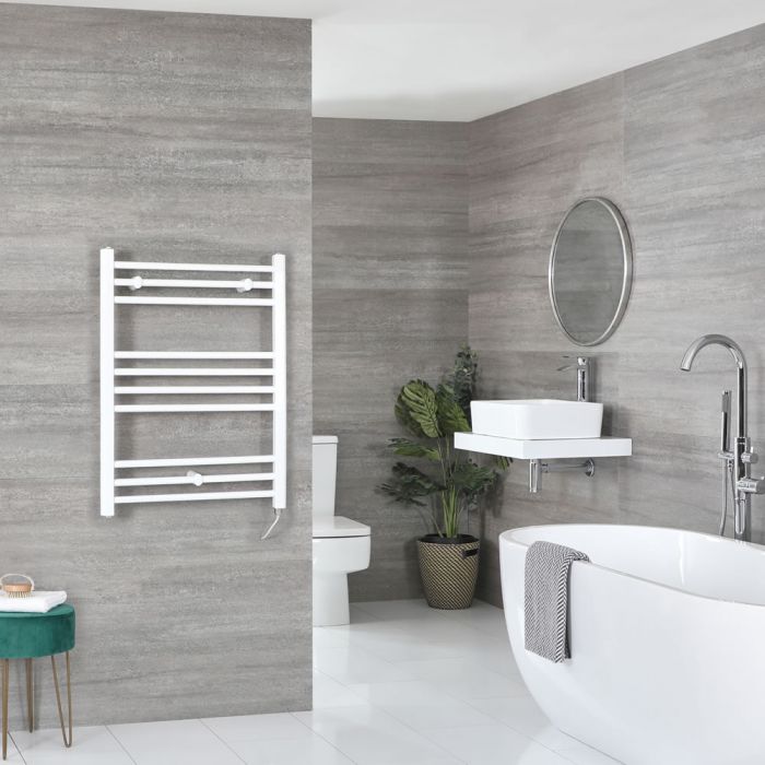 Milano Ive Electric - White Straight Heated Towel Rail - 800mm x 500mm
