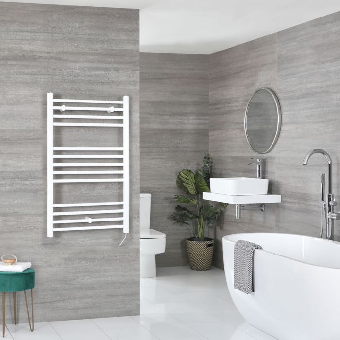 Milano Ive Electric - White Straight Heated Towel Rail - 1000mm x 500mm