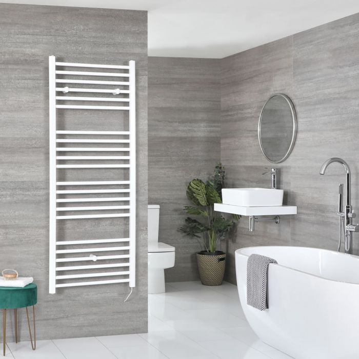 Milano Ive Electric - White Straight Heated Towel Rail - 1600mm x 600mm
