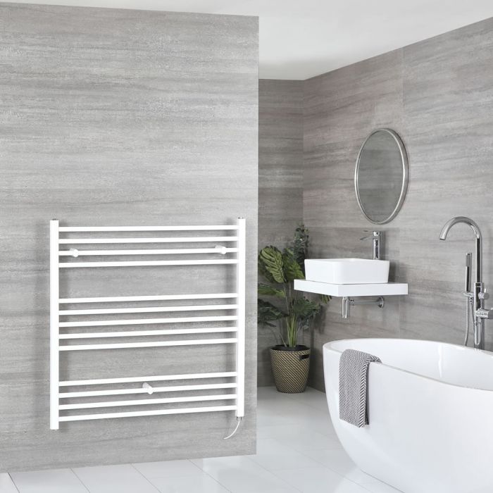 Milano Ive Electric - White Straight Heated Towel Rail - 1000mm x 1000mm