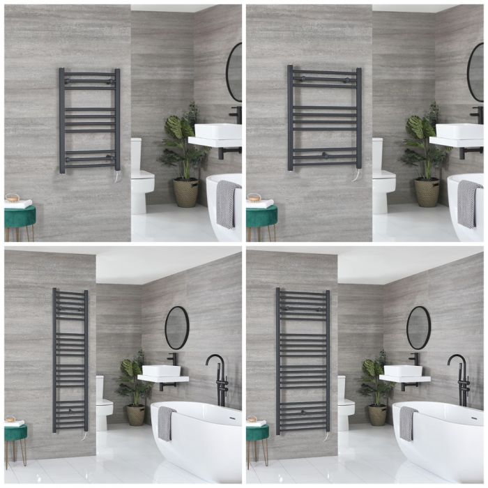 Milano Artle Electric - Anthracite Straight Heated Towel Rail - Choice of Size and Heating Element