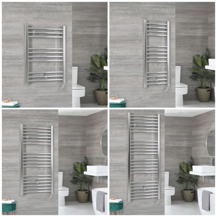 Milano Kent Electric - Chrome Straight Heated Towel Rail - Choice of Size and Heating Element