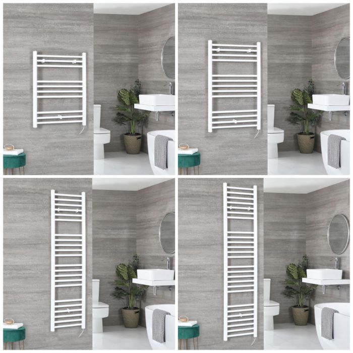 Milano Ive Electric - White Straight Heated Towel Rail - Choice of Size and Heating Element