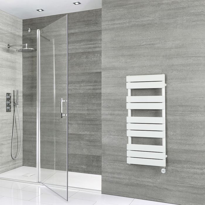 Milano Lustro Electric - White Flat Panel Designer Heated Towel Rail - 975mm x 450mm