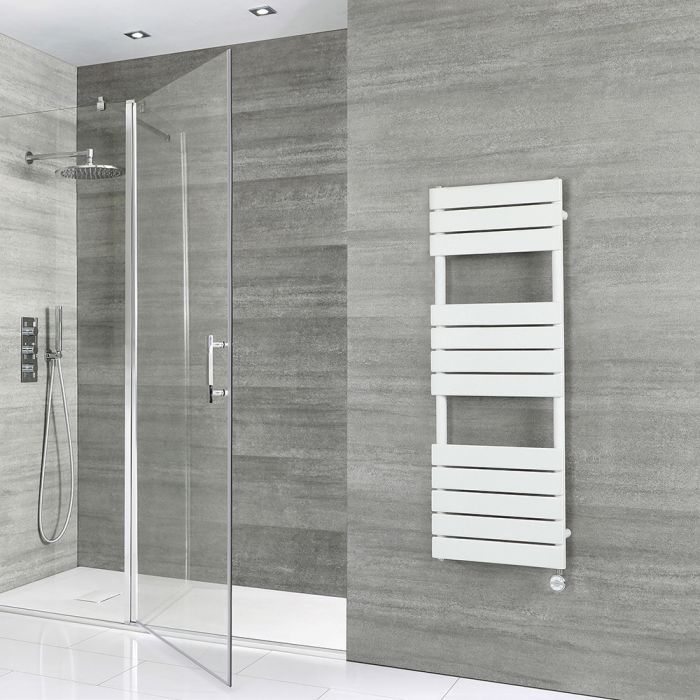 Milano Lustro Electric - White Flat Panel Designer Heated Towel Rail - 1200mm x 450mm