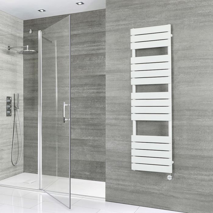 Milano Lustro Electric - White Flat Panel Designer Heated Towel Rail - 1500mm x 450mm