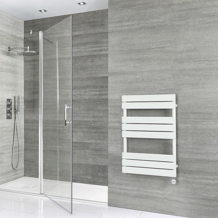 Milano Lustro Electric - White Flat Panel Designer Heated Towel Rail - 825mm x 600mm