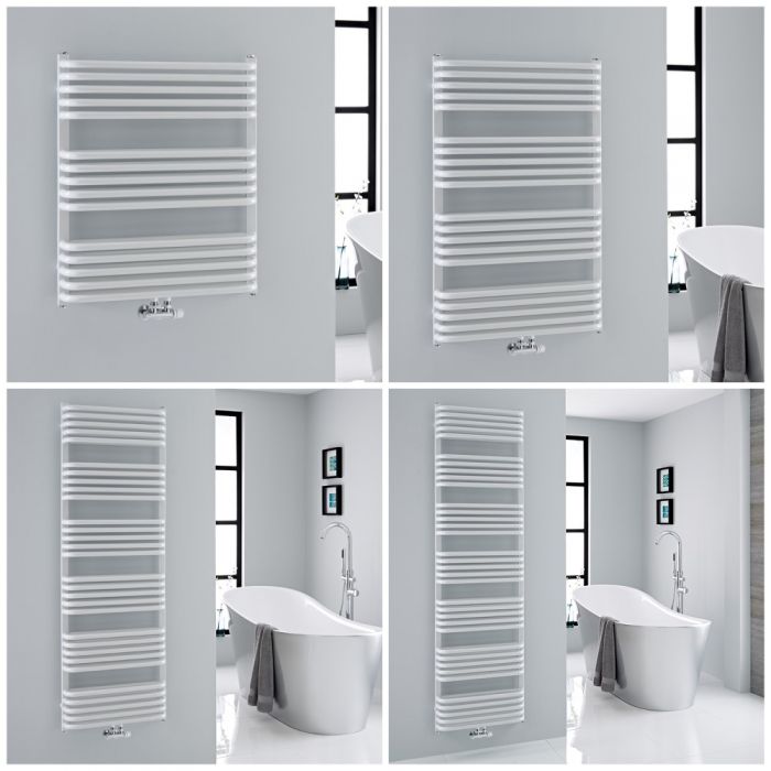 Milano Bow - White D-Bar Heated Towel Rail - Choice of Size