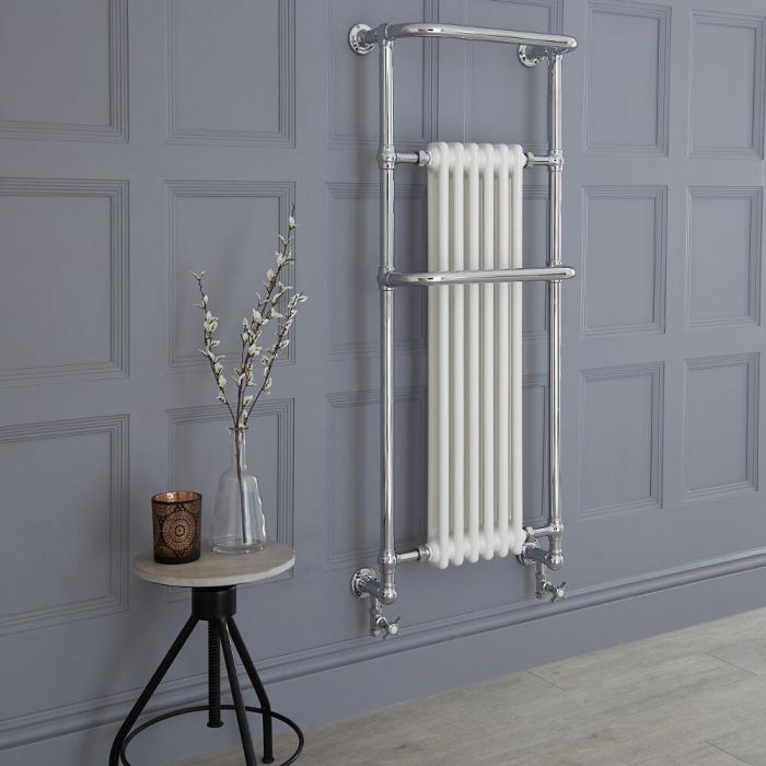 Milano Elizabeth - Chrome and White Traditional Heated Towel Rail - 1365mm x 575mm