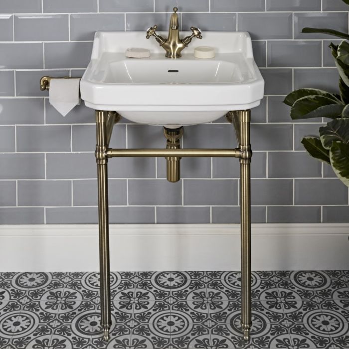 Milano Richmond - 560mm Traditional Basin and Washstand - Brushed Gold (1 Tap-Hole)