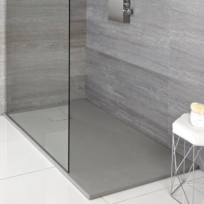 Milano Rasa - Light Grey Slate Effect Rectangular Shower Tray - 900mm x 800mm