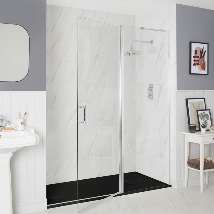 Milano Langley - Traditional Hinged Single Door Shower Enclosure with Slate Tray - Choice of Size