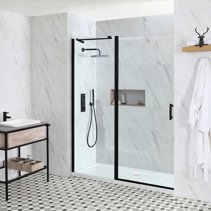 Milano Nero - Black Hinged Shower Door with Tray - Choice of Sizes