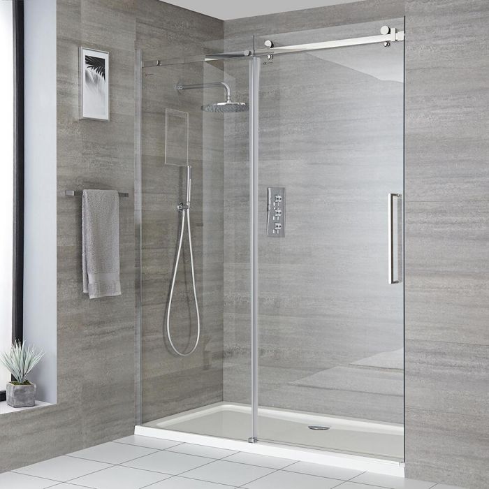 Milano Portland - Frameless Sliding Shower Door with Tray - Choice of Sizes