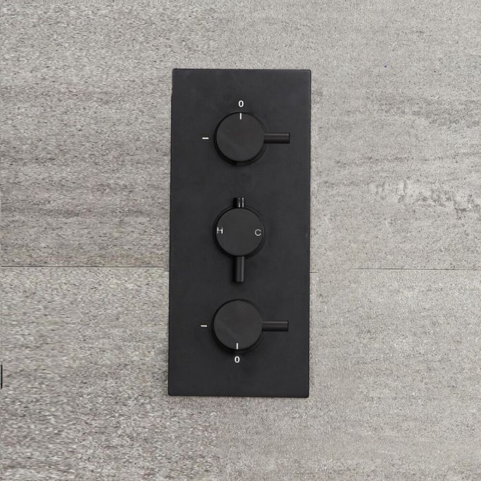 Milano Nero - Triple Thermostatic Diverter Shower Valve - Three Outlets - Black
