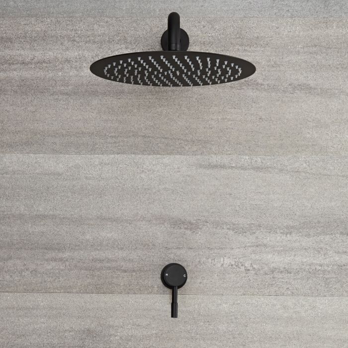 Milano Nero - Black Shower with Wall Mounted Round Shower Head (1 Outlet)