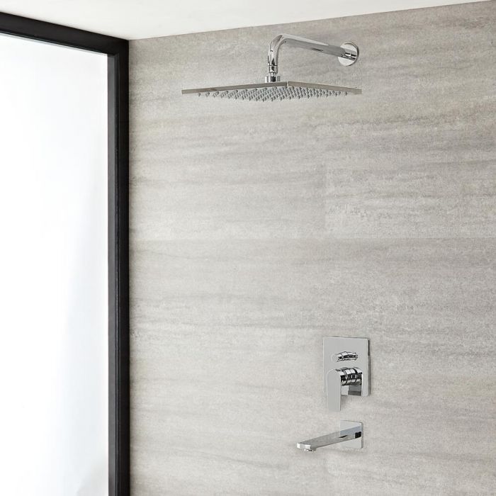 Milano Hunston - Chrome Shower with Diverter, Square Shower Head and Bath Spout (2 Outlet)