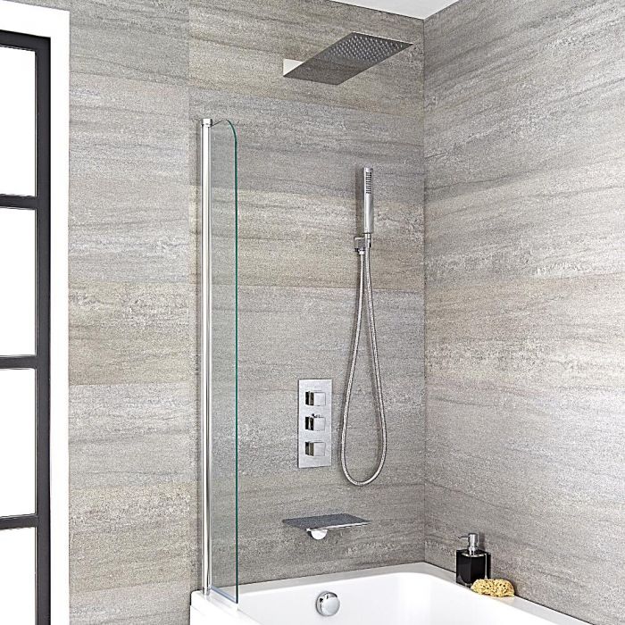 Milano Blade - Chrome Thermostatic Shower with Shower Head, Hand Shower and Bath Filler (3 Outlet)