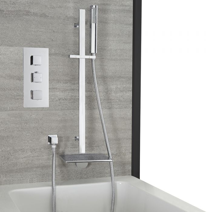 Milano Arvo - Chrome Thermostatic Shower with Waterfall Bath Filler and Riser Rail with Hand Shower (2 Outlet)