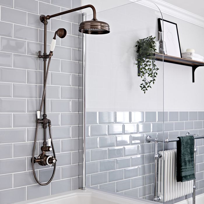 Milano Elizabeth - Oil Rubbed Bronze Traditional Twin Exposed Thermostatic Shower with Grand Rigid Riser Rail (2 Outlet)