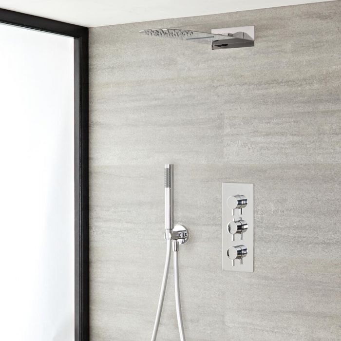 Milano Mirage - Chrome Thermostatic Shower with Diverter, Waterblade Shower Head and Hand Shower (3 Outlet)