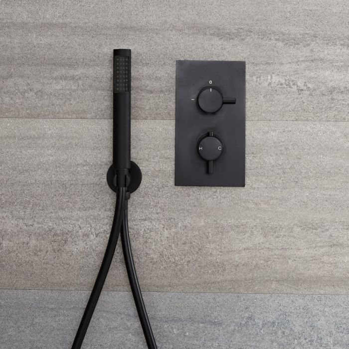 Milano Nero - Black Thermostatic Shower with Pencil Hand Shower Kit (1 Outlet)