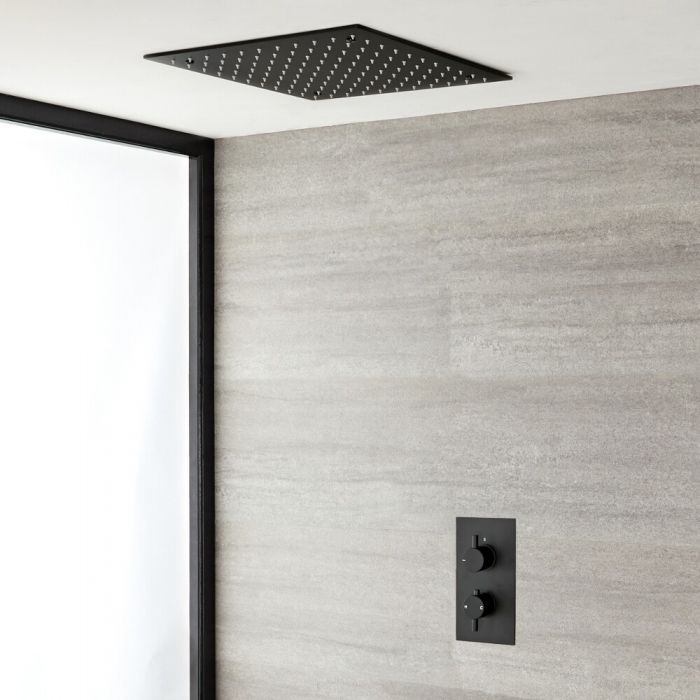 Milano Nero - Black Thermostatic Shower with Recessed Shower Head (1 Outlet)