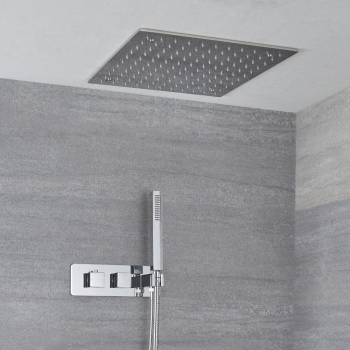 Milano Arvo - Chrome Thermostatic Shower with Diverter, Recessed Shower Head and Hand Shower (2 Outlet)