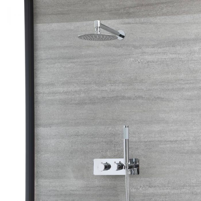 Milano Mirage - Chrome Thermostatic Shower with Diverter, Wall Mounted Shower Head and Hand Shower (2 Outlet)