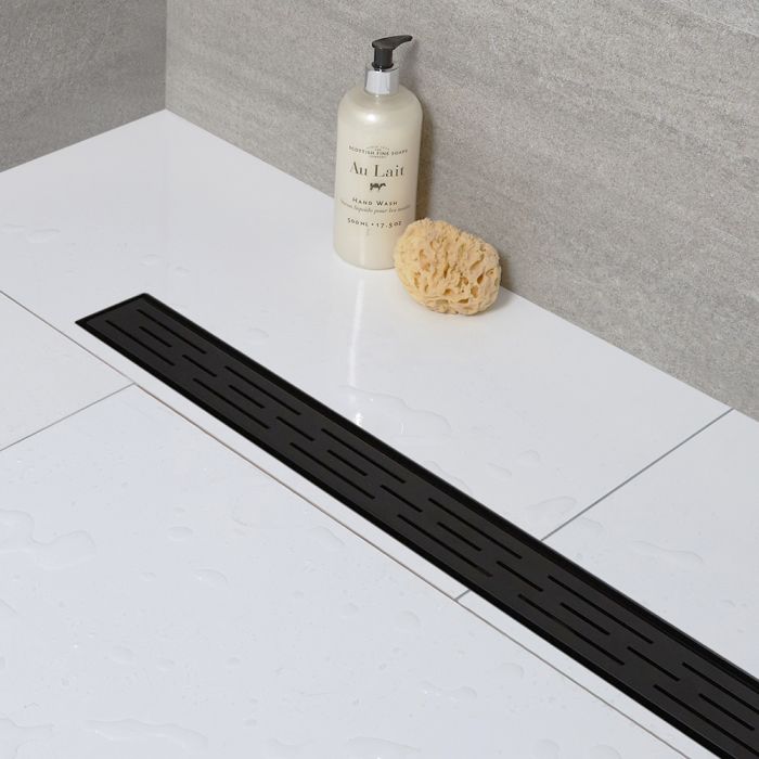 Milano - 600mm Linear Stainless Steel Shower Drain with Grate - Black
