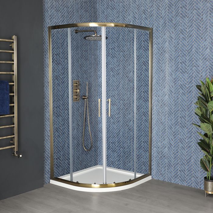 Milano Auro - 900mm Brushed Gold Quadrant Shower Enclosure with Tray