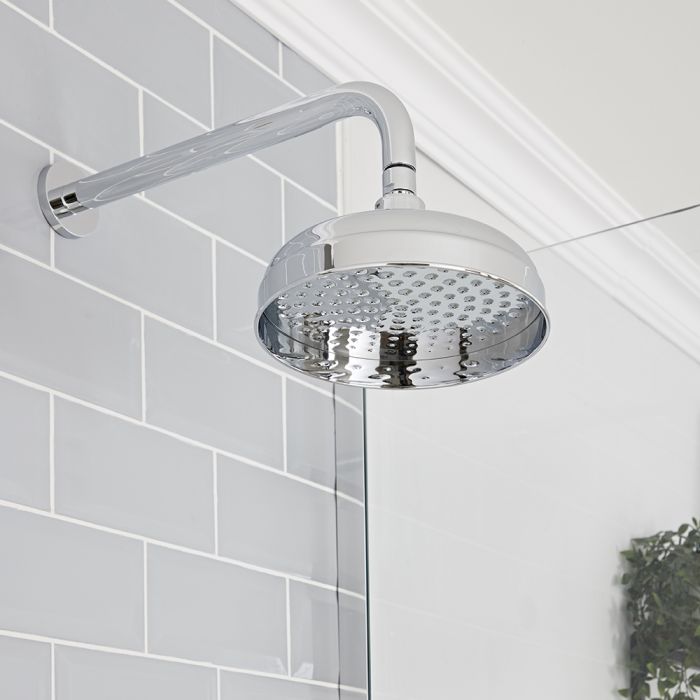Milano Elizabeth - Chrome 200mm Traditional Apron Shower Head and Wall Arm