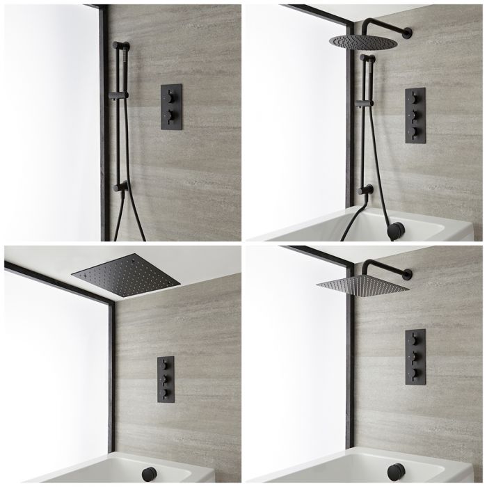 Milano Nero - Black Thermostatic Shower Bath System - Choice of Outlets
