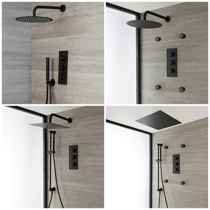 Milano Nero - Black Thermostatic Shower System - Choice of Outlets