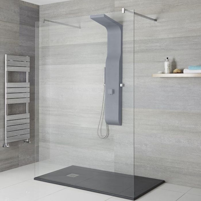 Milano Dalton - Modern Exposed Shower Tower Panel with Large Shower Head, Hand Shower and Body Jets - Anthracite
