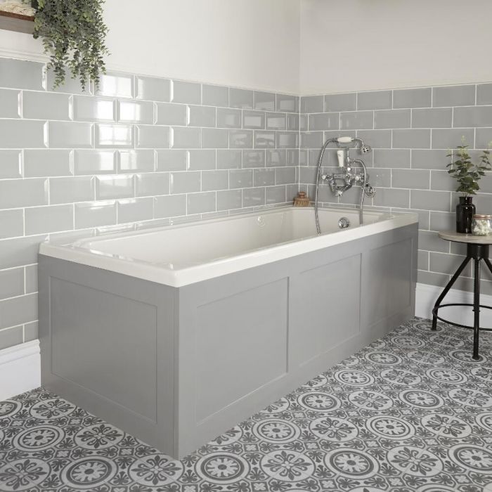Milano Richmond - White Traditional Single Ended Standard Bath - 1700mm x 700mm - with Light Grey Panels